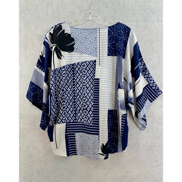 Natori Kabuki PJ Set Large Floral Short Sleeve Draw String Bottoms Blue White - Picture 3 of 14